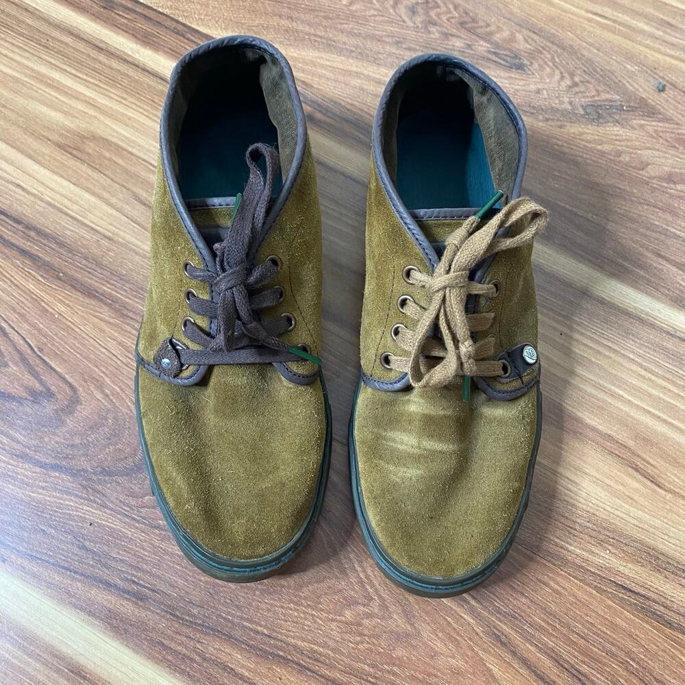 SATORISAN Yasuragi Suede Chukka Sneaker Laceup Boot Tan Green Mismatch Laces 10 - Picture 3 of 10